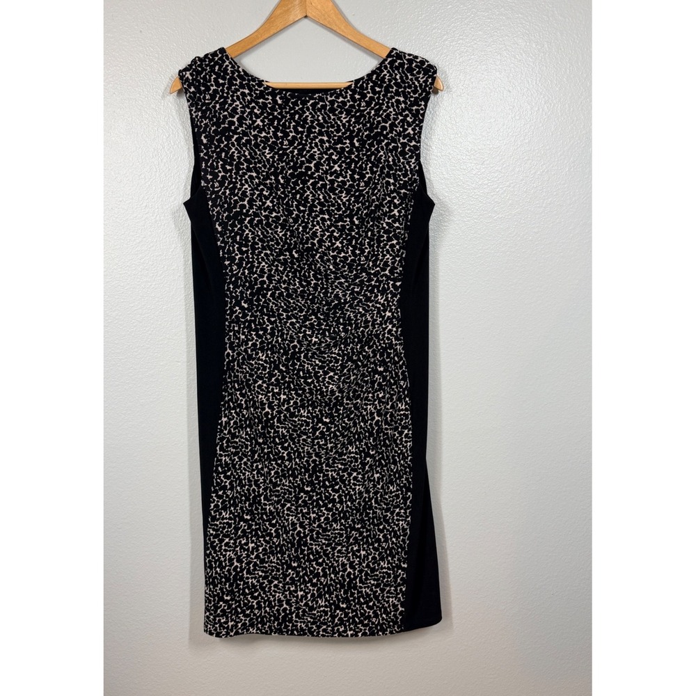Lauren Ralph Lauren Dress Womens 16 Black White Abstract Print‎ Ruched Sheath